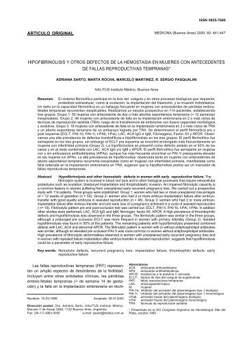 HIPOFIBRINOLISIS Y OTROS DEFECTOS DE LA HEMOSTASIA EN ...