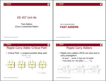 EE 457 Unit 4b Ripple Carry Adder Critical Path Ripple Carry Adders