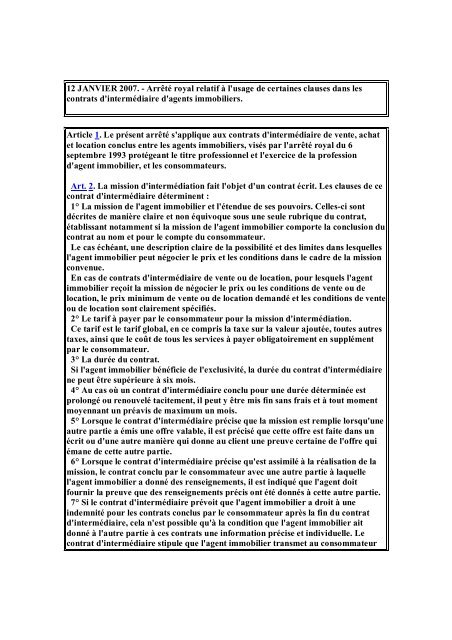 12 JANVIER 2007. - ArrÃªtÃ© royal relatif Ã  l'usage de ... - Pim.be