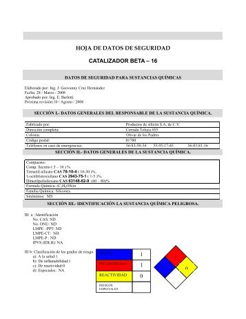 HOJA DE DATOS DE SEGURIDAD - Silicona.com.mx