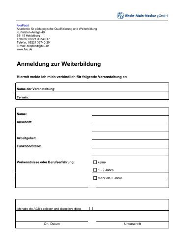 Anmeldung zur Weiterbildung - F+U Heidelberg