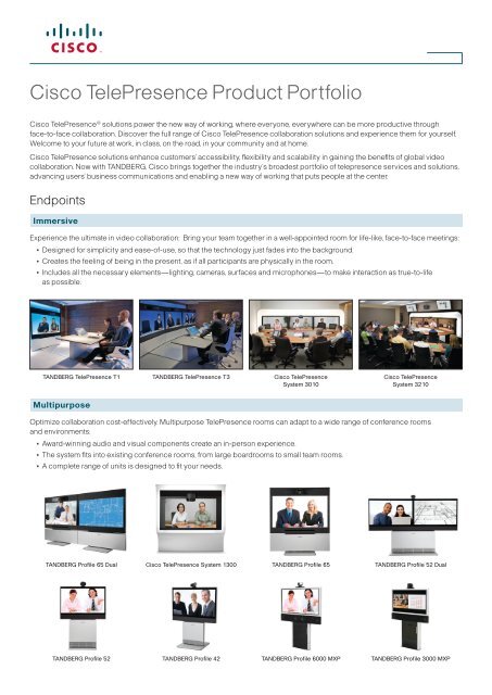 Cisco TelePresence Product Portfolio - Live Conferencing