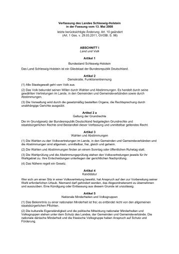 Verfassung des Landes Schleswig-Holstein in der Fassung vom 13 ...