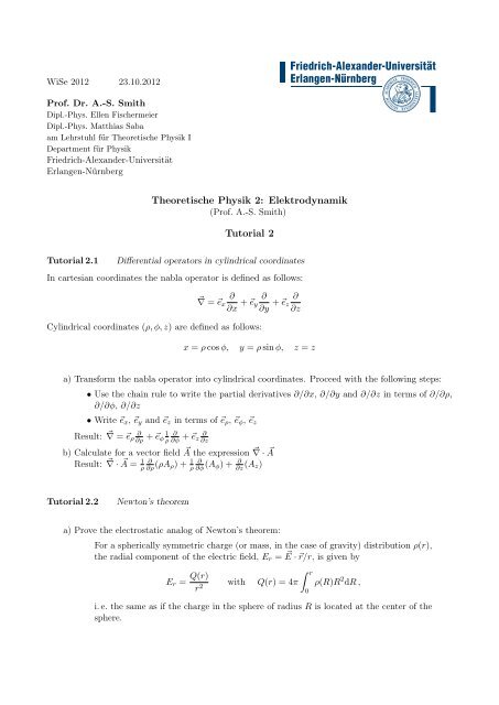 Theoretische Physik 2: Elektrodynamik Tutorial 2 - Institut für ...