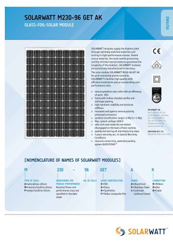 dimensions solarwatt m230-96 get ak