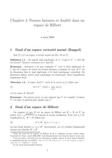 Chapitre 4: Formes linÃƒÂ©aires et dualitÃƒÂ© dans un espace de ... - lmpt