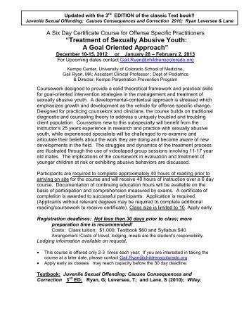 “Treatment of Sexually Abusive Youth: A Goal Oriented Approach”