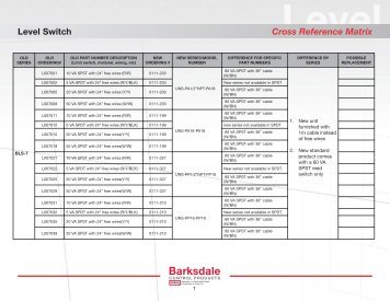 Cross Reference Sheet for Level Switch Products