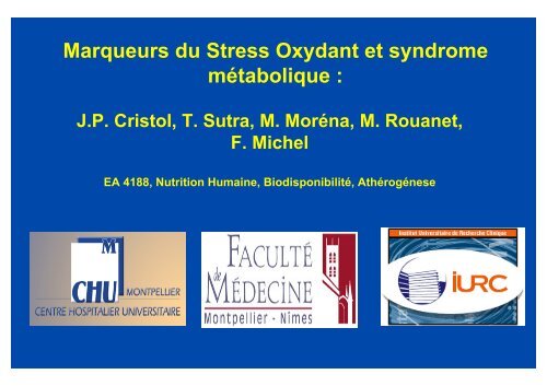 Marqueurs du Stress Oxydant et syndrome mÃ©tabolique :