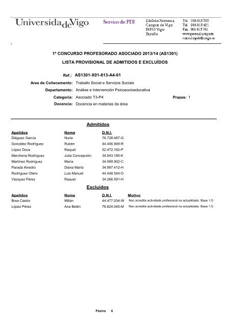 Lista provisional por referencia - Servizos de Persoal