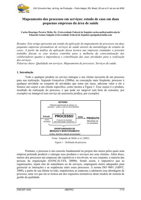 Mapeamento dos processos em serviços: estudo de caso em duas ...