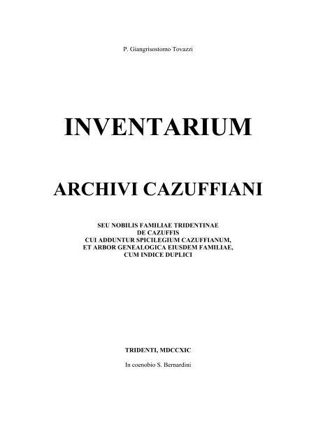 inventarium archivi cazuffiani - St. Vigilius in Trento