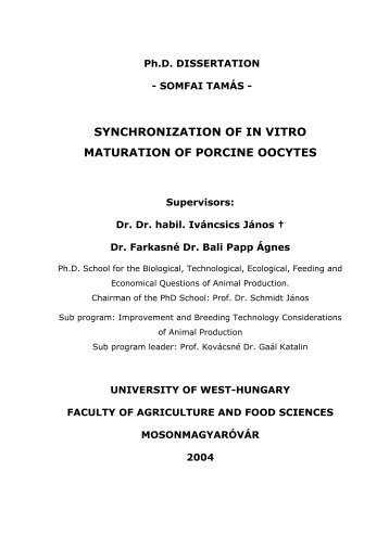 synchronization of in vitro maturation of porcine oocytes - Nyugat ...