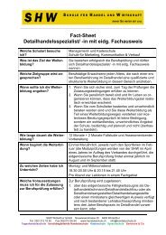 Fact-Sheet Detailhandelsspezialist/ -in mit eidg. Fachausweis - SHW