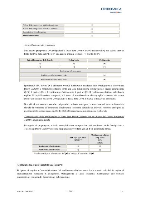 Centrobanca S.p.A. "Obbligazioni 2010/2016 Tasso Fisso 3,15%"