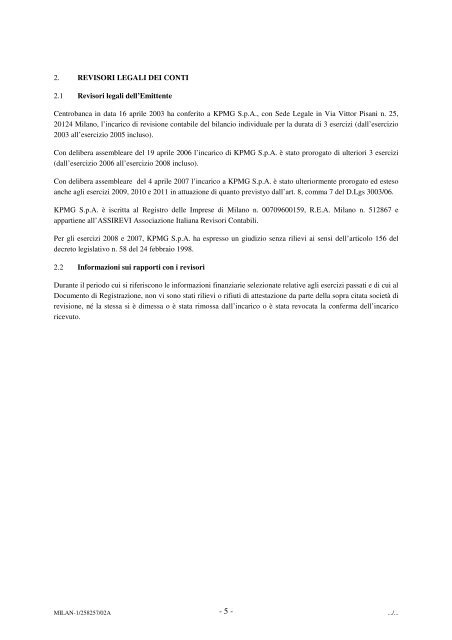 Centrobanca S.p.A. "Obbligazioni 2010/2016 Tasso Fisso 3,15%"