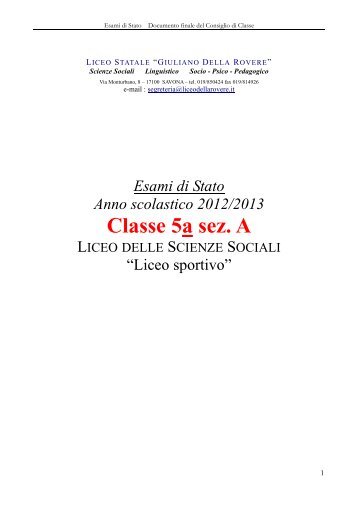 Documento finale del Consiglio di Classe - liceo della rovere