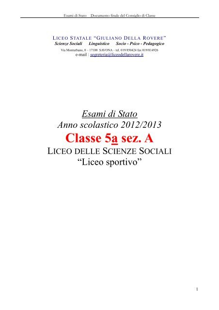 Documento finale del Consiglio di Classe - liceo della rovere