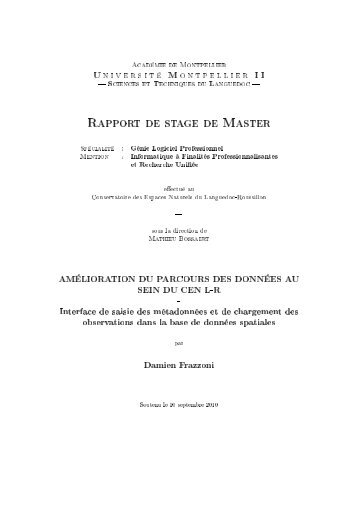 Rapport de stage de Master - PrÃ©sentation duSystÃ¨me d'Information