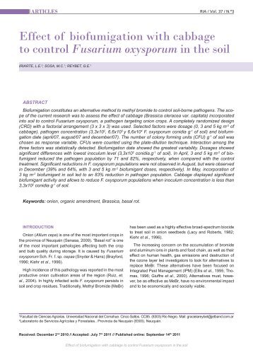 Effect of biofumigation with cabbage to control Fusarium oxysporum ...