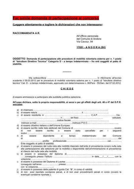 Lettera mobilità volontaria pubblica amministrazione