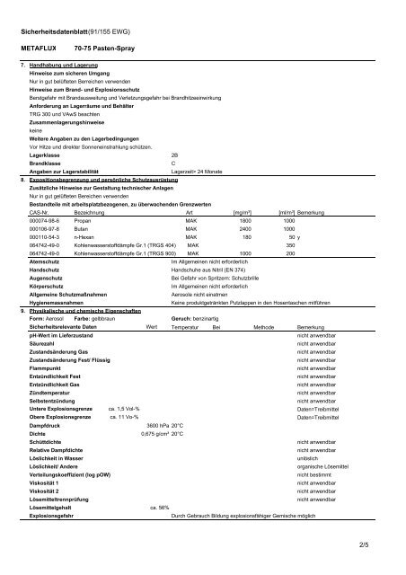 Metaflux 70-75 Sicherheitsdatenblatt