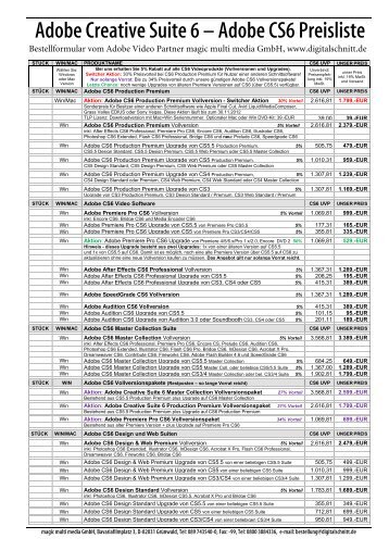 Adobe Creative Suite 6 – Adobe CS6 Preisliste - Digitalschnitt.de