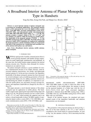 A Broadband Interior Antenna of Planar Monopole Type in Handsets