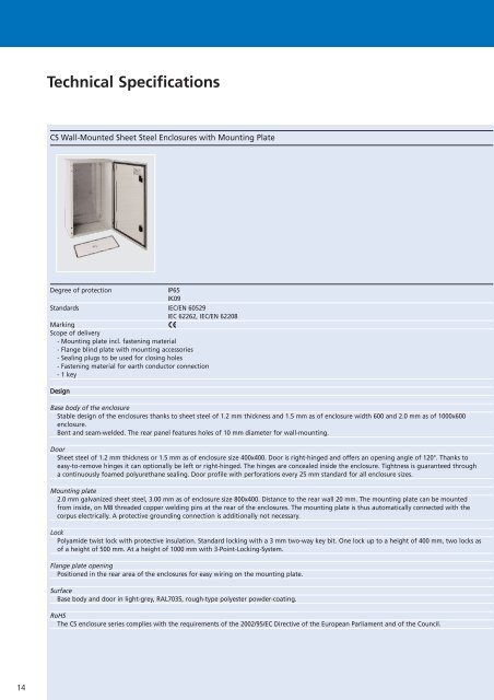 CS Wall-Mounted Sheet Steel Enclosures with Mounting Plate