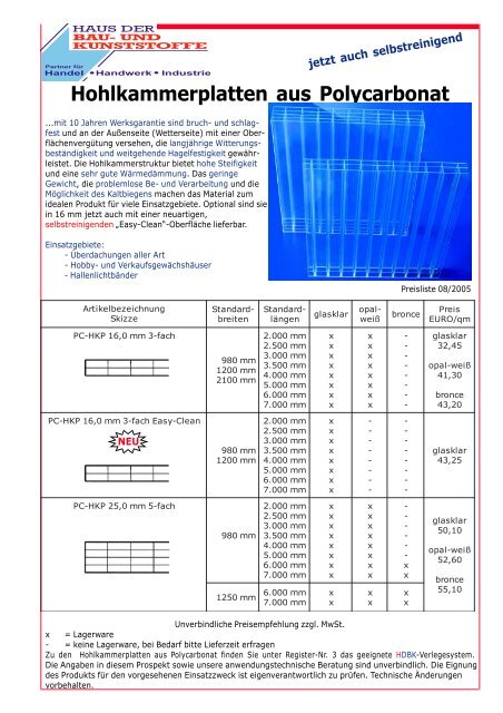 Hohlkammerplatten aus Polycarbonat