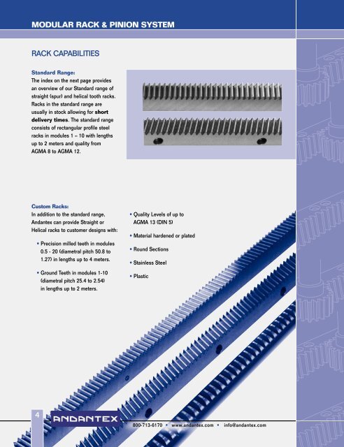 MODULAR RACK & PINION SYSTEM - Andantex USA Inc.