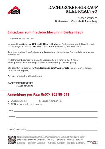 Einladung zum Flachdachforum in Dietzenbach Anmeldung per Fax ...