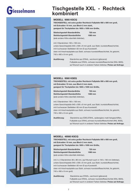 Tischgestelle XXL - Franz Giesselmann Metallwaren GmbH & Co. KG