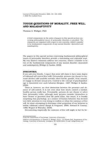 tough questions of morality, free will, and maladaptivity - PsyBC