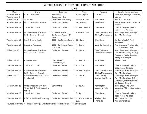 Burlington Coat Summer Internship Schedule Sample - LIM College