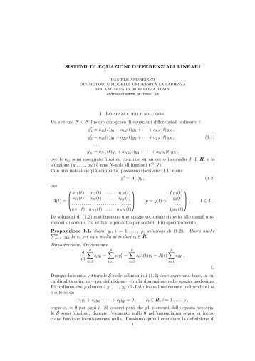 Sistemi di equazioni differenziali lineari - Sezione di Matematica