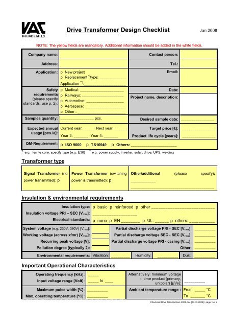 CheckList Drive Transformers 2008 - Vacuumschmelze