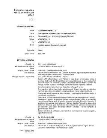 GARAVINI GABRIELLA Piazza del Popolo, 31 - Comune di Faenza