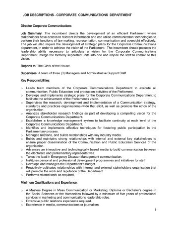 Job Descriptions - Corporate Communications ... - Parliament