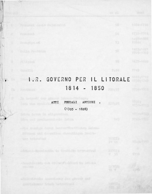 Governo del Litorale in Trieste - Atti feudali antichi (1395 - 1828)