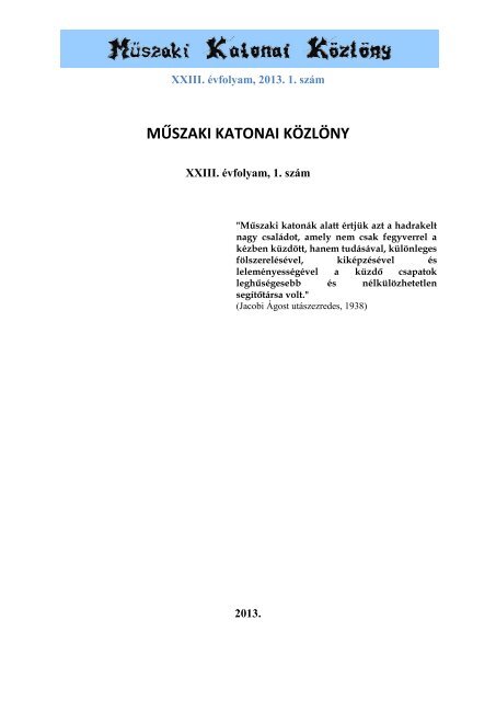 mÅ±szaki katonai kÃ¶zlÃ¶ny - HadtudomÃ¡nyi Ã©s HonvÃ