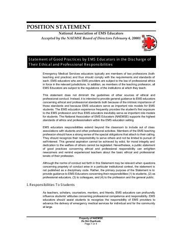 Statement of Good Practices by EMS Educators in the Dischaâ¦