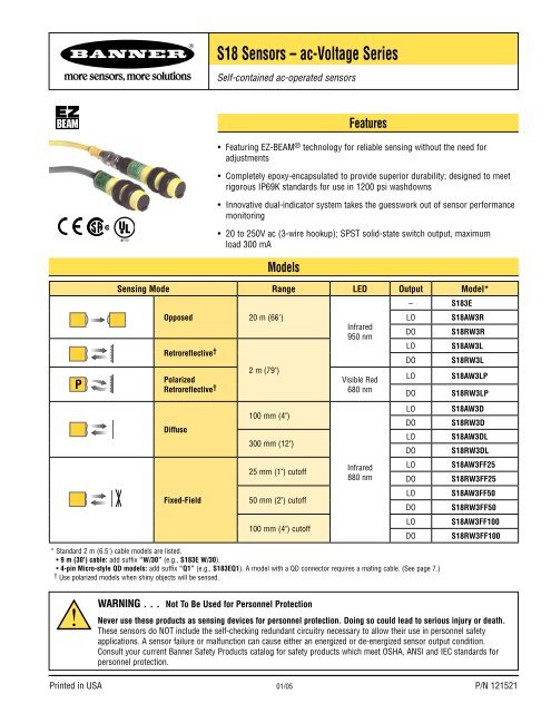 S18 Sensors A A A Ac Voltage Series Banner Engineering