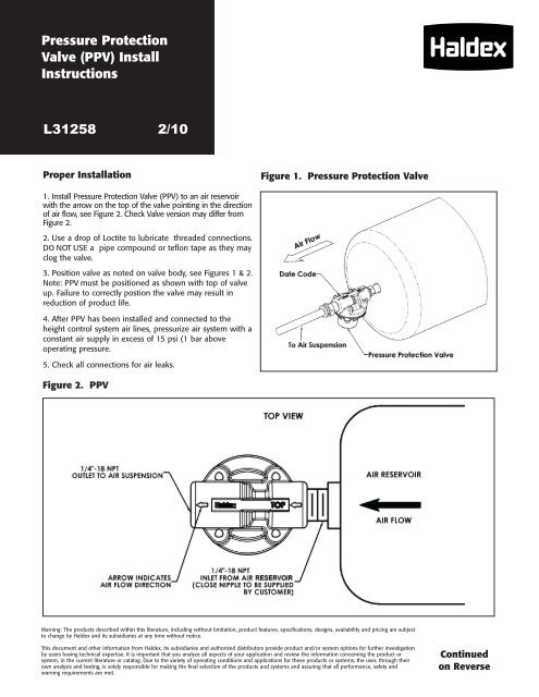 Pressure Protection Valve (PPV) Install Instructions L31258 ... - Haldex