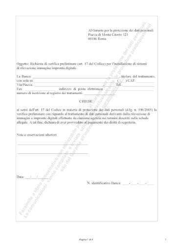 Facsimile verifica preliminare.pdf - Garante per la protezione dei dati ...