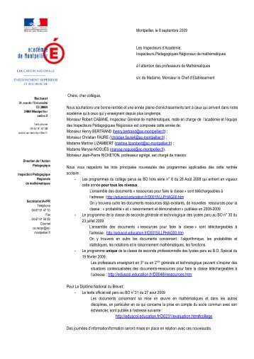 de l'Inspection Régionale de Mathématiques - Académie de ...