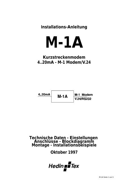 M-1 Modem/V.24 Technische Daten - Hedin Tex GmbH