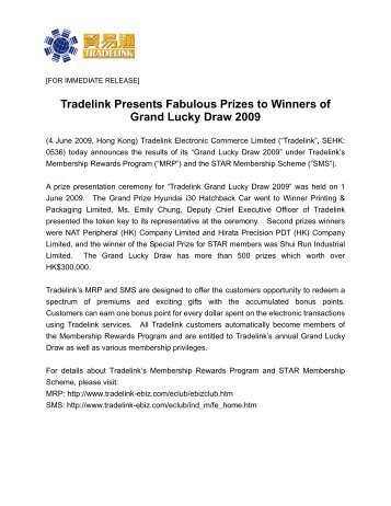 Tradelink Presents Fabulous Prizes to Winners of Grand Lucky Draw ...