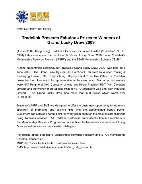 Tradelink Presents Fabulous Prizes to Winners of Grand Lucky Draw ...