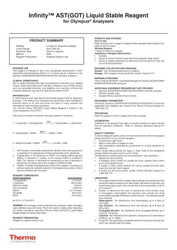 Infinityâ¢ AST(GOT) Liquid Stable Reagent for OlympusÂ® Analysers